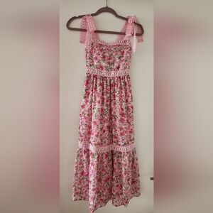 Rare Editions Pink Floral Dress with Lace Accents